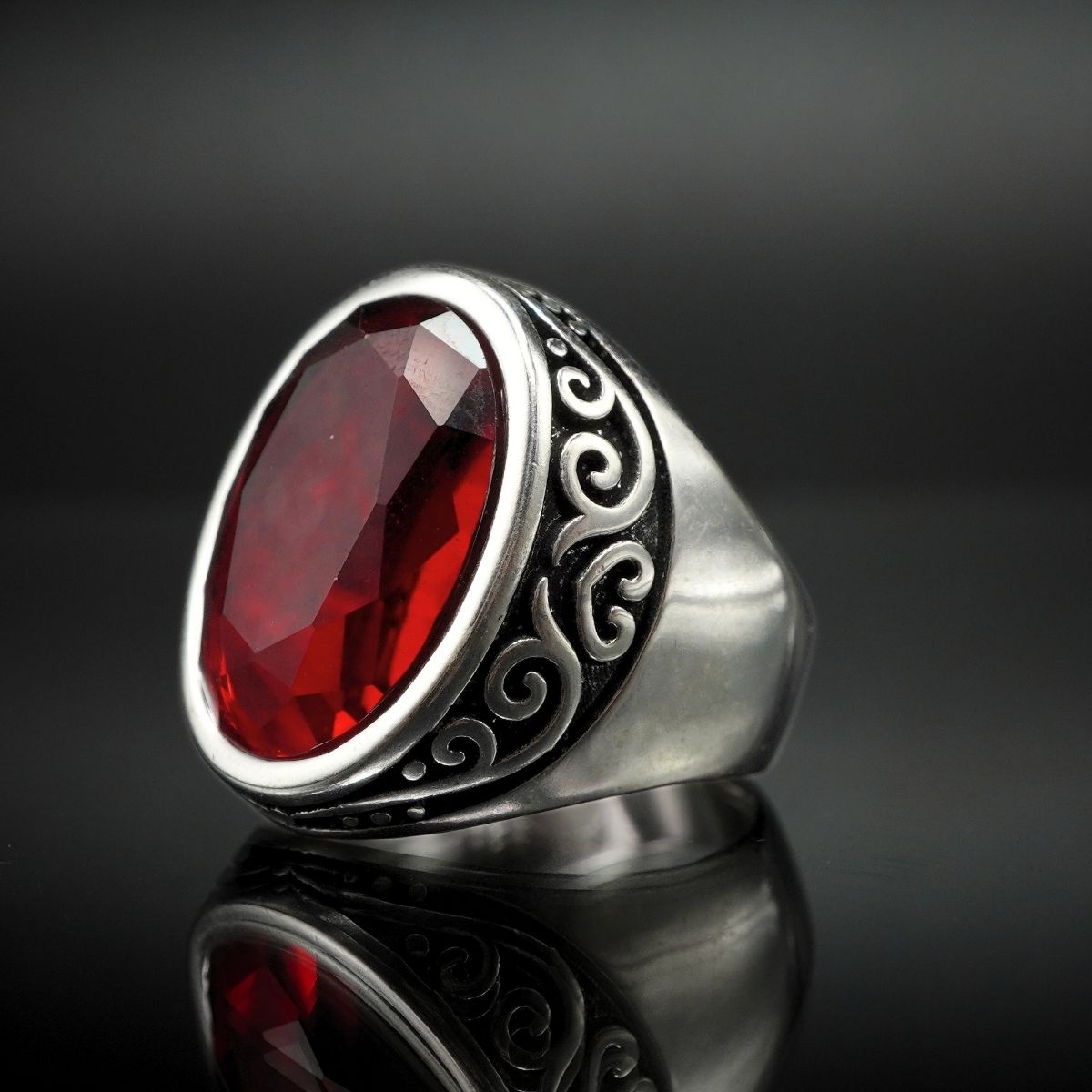 MEN HANDMADE RED RUBY GEMSTONE 925 STERLING SILVER RING
