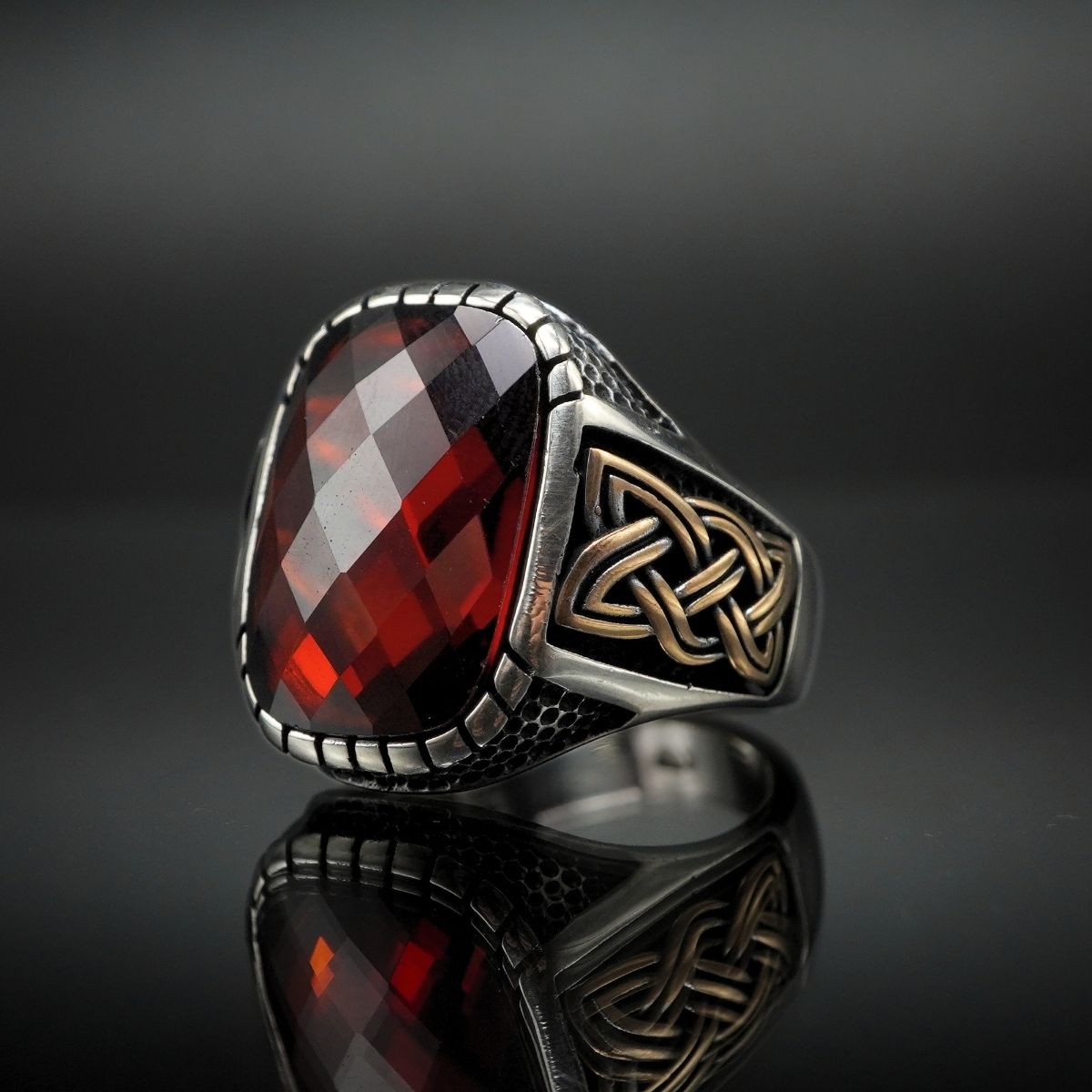 RUBY RING FOR MEN IN 925 STERLING SILVER