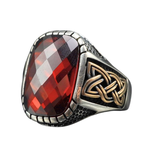 RED RUBY 925 STERLING SILVER RING FOR MEN - FROM TURKEY HANDMADE