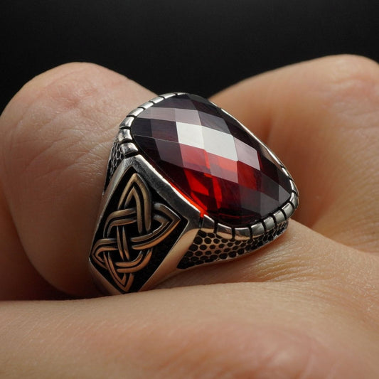 RED RUBY 925 STERLING SILVER RING FOR MEN - FROM TURKEY HANDMADE