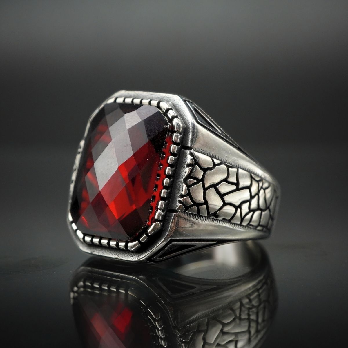 HANDMADE RUBY SILVER RING FOR MEN