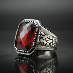 HANDMADE RUBY SILVER RING FOR MEN