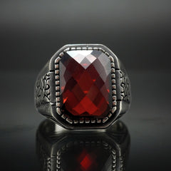 HANDMADE RUBY SILVER RING FOR MEN