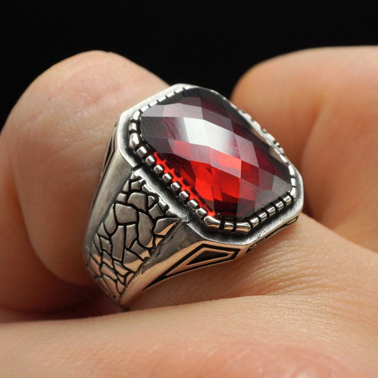 HANDMADE RUBY SILVER RING FOR MEN