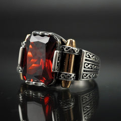 RED RUBY RING FOR MEN IN 925 SILVER