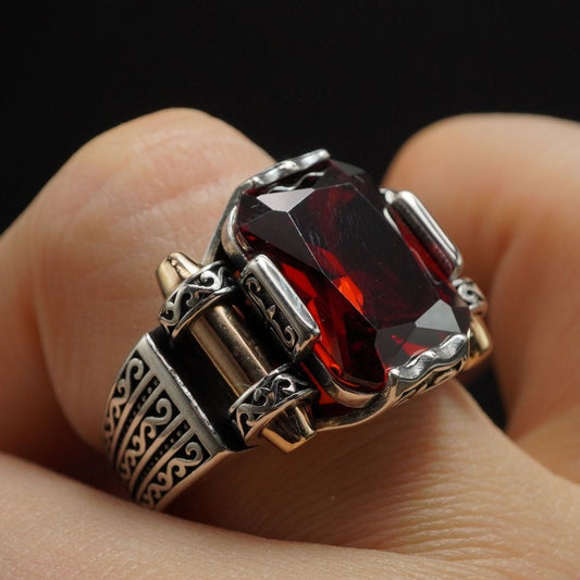 RUBY SILVER RING FOR MEN IN 925 STERLING SILVER
