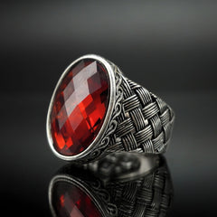 RED RUBY 925 STERLING SILVER HANDMADE RING FOR MEN