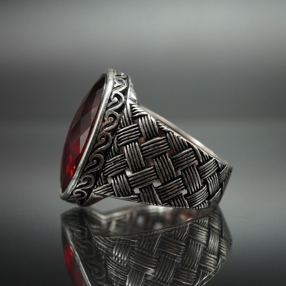 RED RUBY 925 STERLING SILVER HANDMADE RING FOR MEN