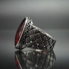 RED RUBY 925 STERLING SILVER HANDMADE RING FOR MEN