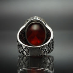 RED RUBY 925 STERLING SILVER HANDMADE RING FOR MEN