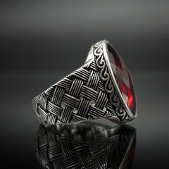 RED RUBY 925 STERLING SILVER HANDMADE RING FOR MEN