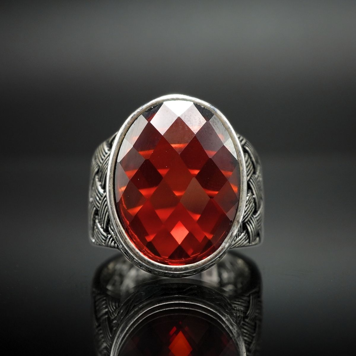 RED RUBY 925 STERLING SILVER HANDMADE RING FOR MEN