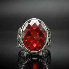 RED RUBY 925 STERLING SILVER HANDMADE RING FOR MEN