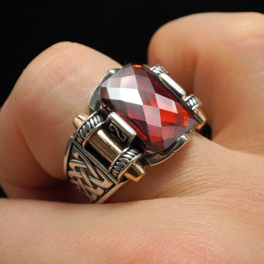 RUBY HANDMADE 925 STERLING SILVER RING FOR MEN