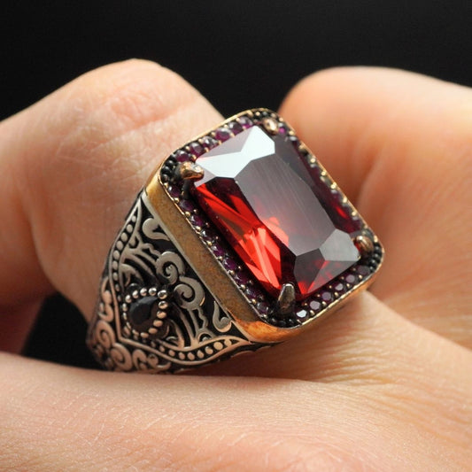 RUBY GEMSTONE 925 STERLING SILVER MEN HANDMADE RING