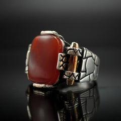 TURKISH HANDMADE SILVER RING IN RED AGATE