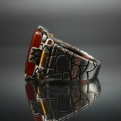TURKISH HANDMADE SILVER RING IN RED AGATE