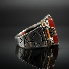 TURKISH HANDMADE SILVER RING IN RED AGATE