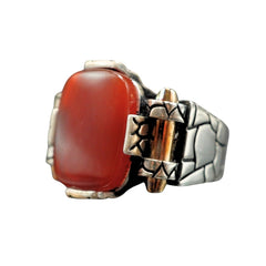 TURKISH HANDMADE SILVER RING IN RED AGATE