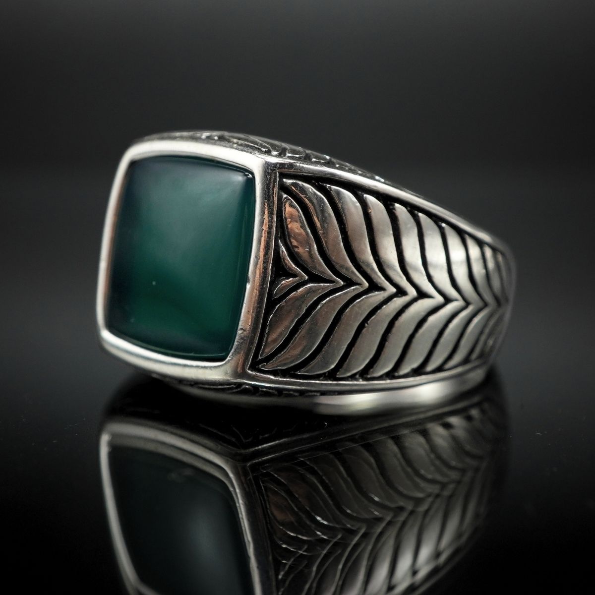 GREEN AGATE 925 STERLING SILVER HANDMADE RING FOR MEN