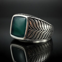 GREEN AGATE 925 STERLING SILVER HANDMADE RING FOR MEN