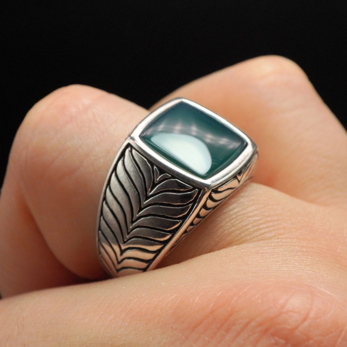 GREEN AGATE HANDMADE 925 STERLING SILVER RING