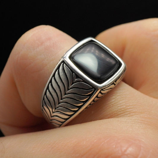 BLACK ONYX 925 STERLING SILVER HANDMADE RING FOR MEN
