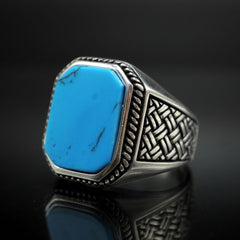 BLUE TURQUOISE 925 STERLING SILVER RING FOR MEN