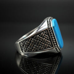 MEN SILVER RING IN TURQUOISE GEMSTONE