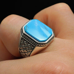 MEN SILVER RING IN TURQUOISE GEMSTONE