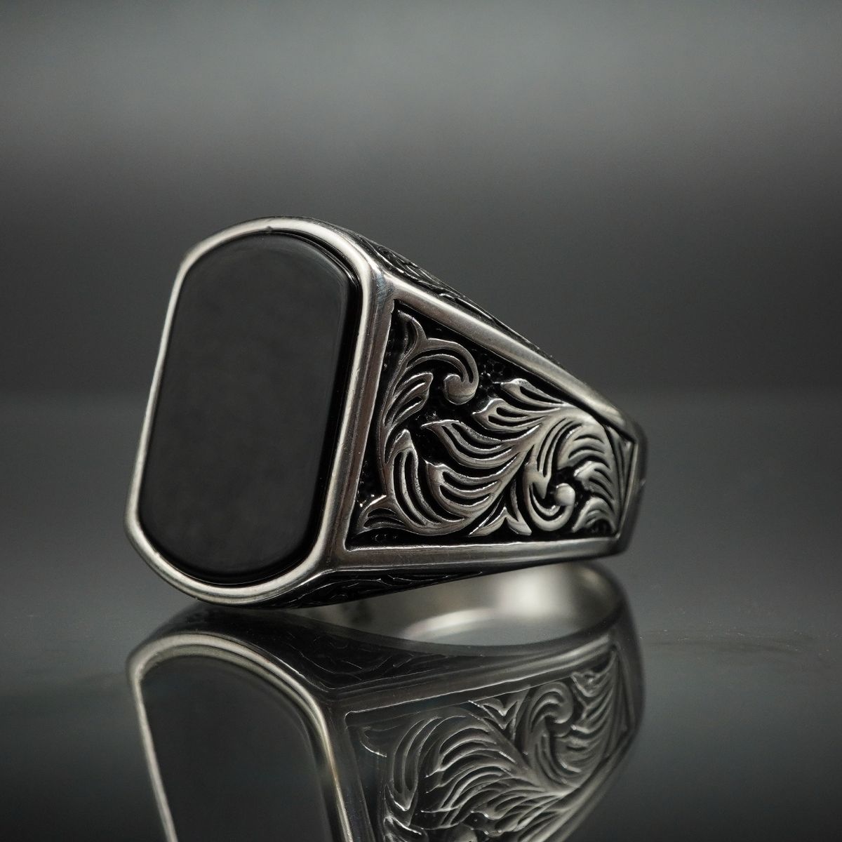 MEN HANDMADE 925 STERLING SILVER RING FOR MEN IN ONYX 