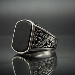 MEN HANDMADE 925 STERLING SILVER RING FOR MEN IN ONYX 