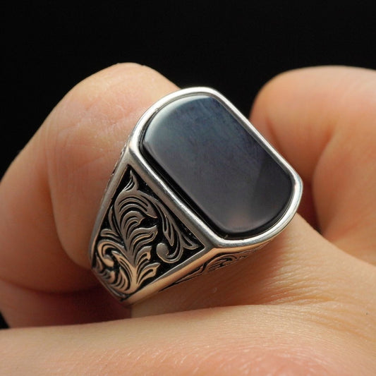 BLACK ONYX GEMSTONE 925 STERLING SILVER RING
