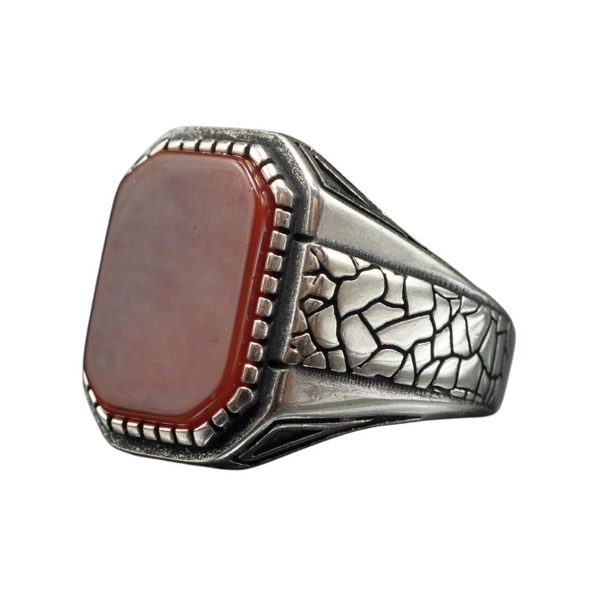 CLASSIC RED SILVER HANDMADE RING FOR MEN