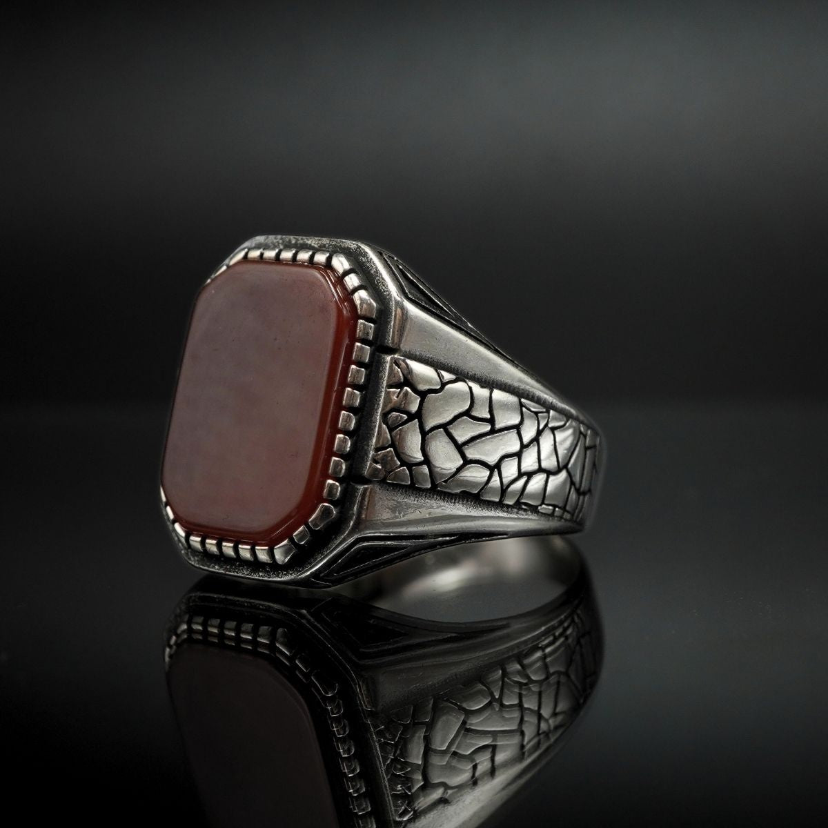 HANDMADE AGATE SILVER RING FOR MEN