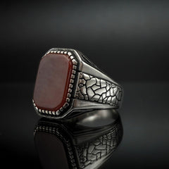 HANDMADE AGATE SILVER RING FOR MEN