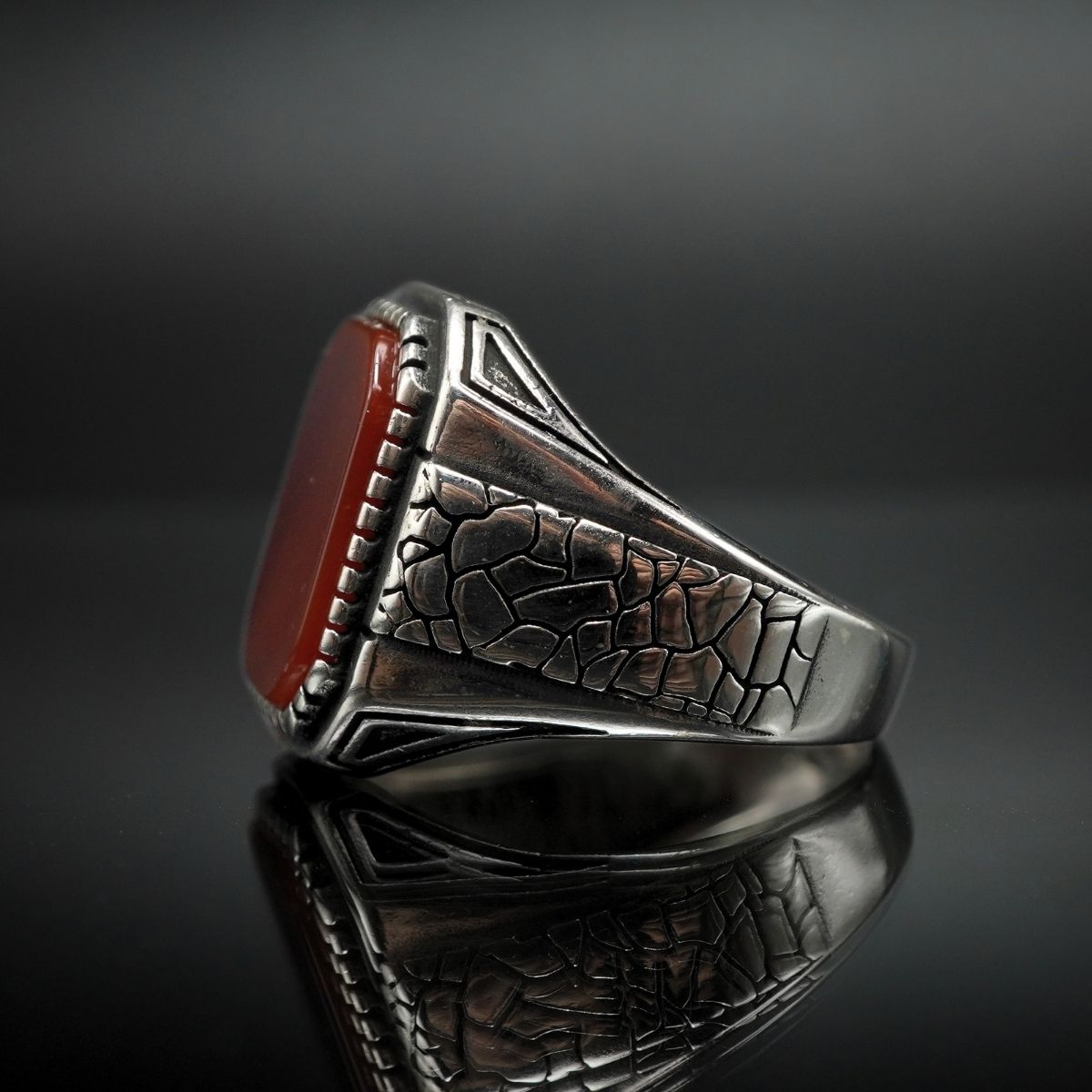 CLASSIC RED SILVER HANDMADE RING FOR MEN