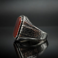 CLASSIC RED SILVER HANDMADE RING FOR MEN