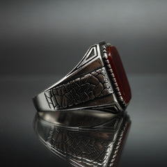 CLASSIC RED SILVER HANDMADE RING FOR MEN