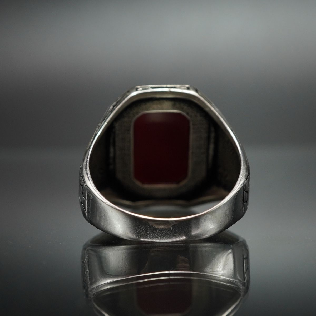 CLASSIC RED SILVER HANDMADE RING FOR MEN