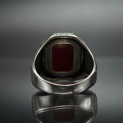 CLASSIC RED SILVER HANDMADE RING FOR MEN