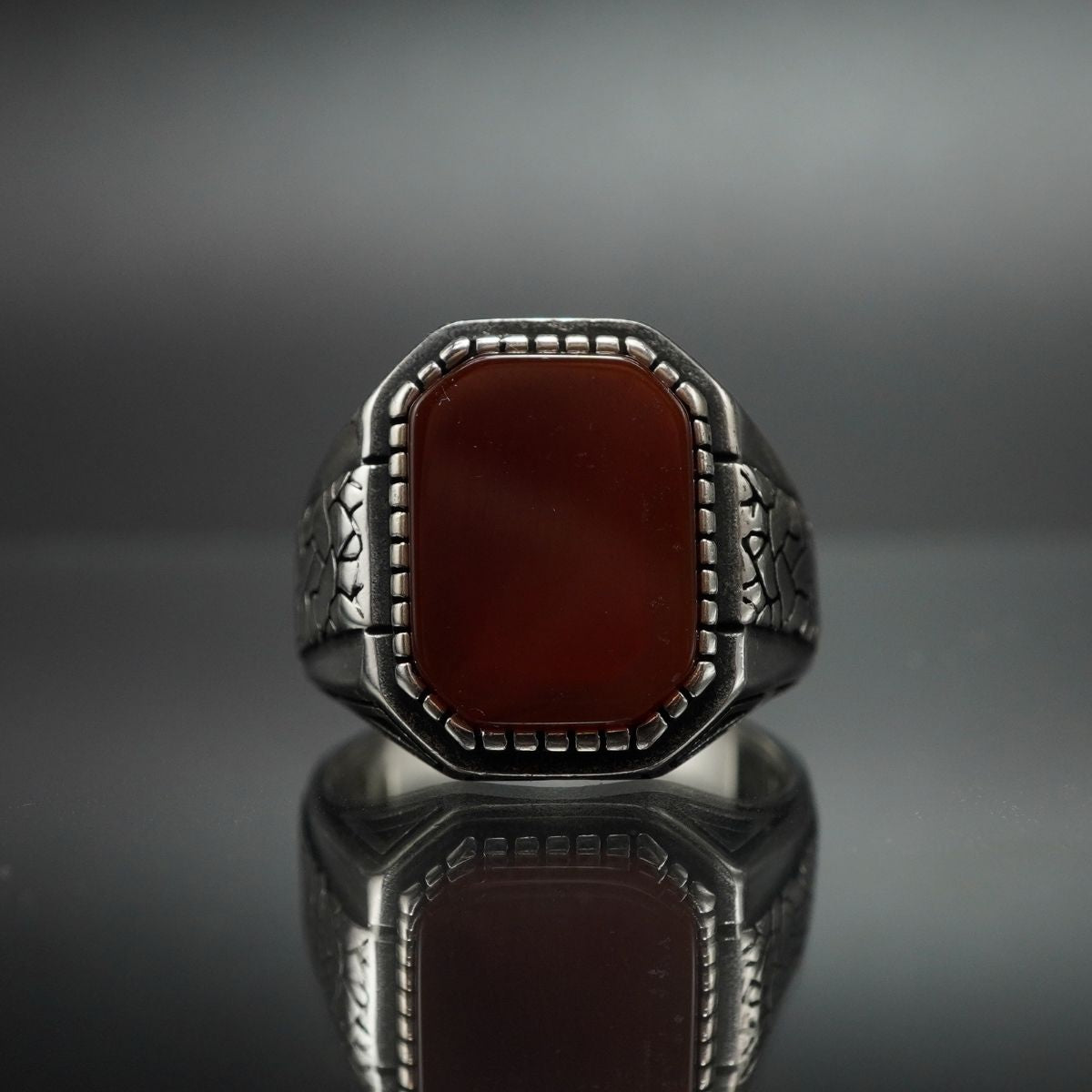CLASSIC RED SILVER HANDMADE RING FOR MEN