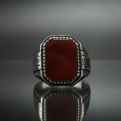 CLASSIC RED SILVER HANDMADE RING FOR MEN