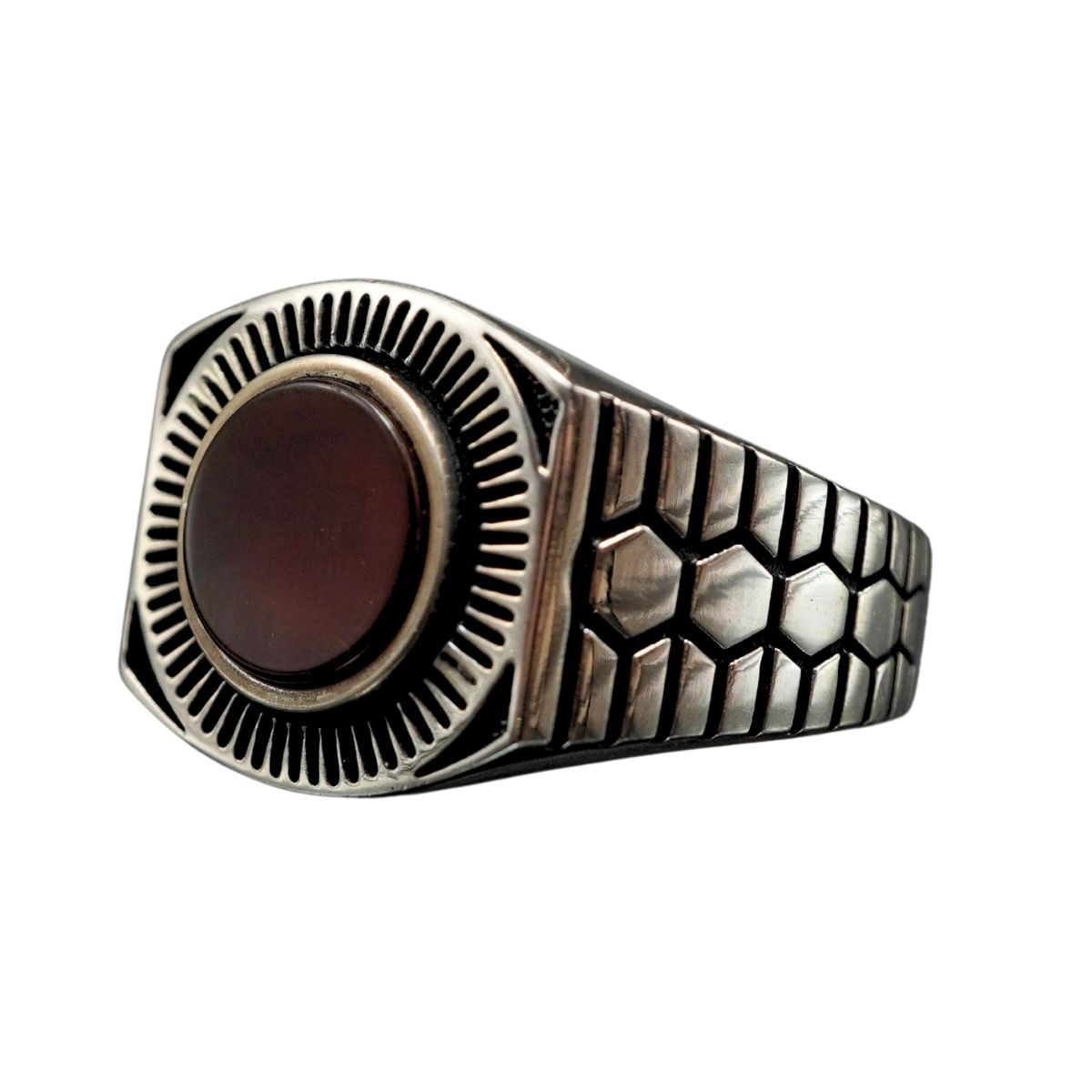 RED AGATE GEMSTONE RING FOR MEN IN SILVER
