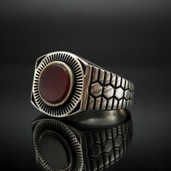 RED AGATE GEMSTONE RING FOR MEN IN SILVER