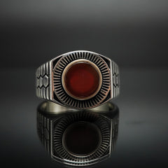 RED AGATE GEMSTONE RING FOR MEN IN SILVER