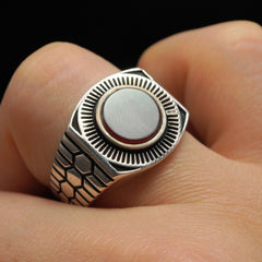 RED AGATE GEMSTONE RING FOR MEN IN SILVER