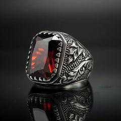 RUBY MEN RING IN SILVER