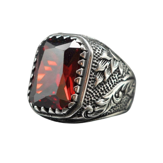 RUBY MEN RING IN SILVER