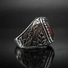 RUBY MEN RING IN SILVER